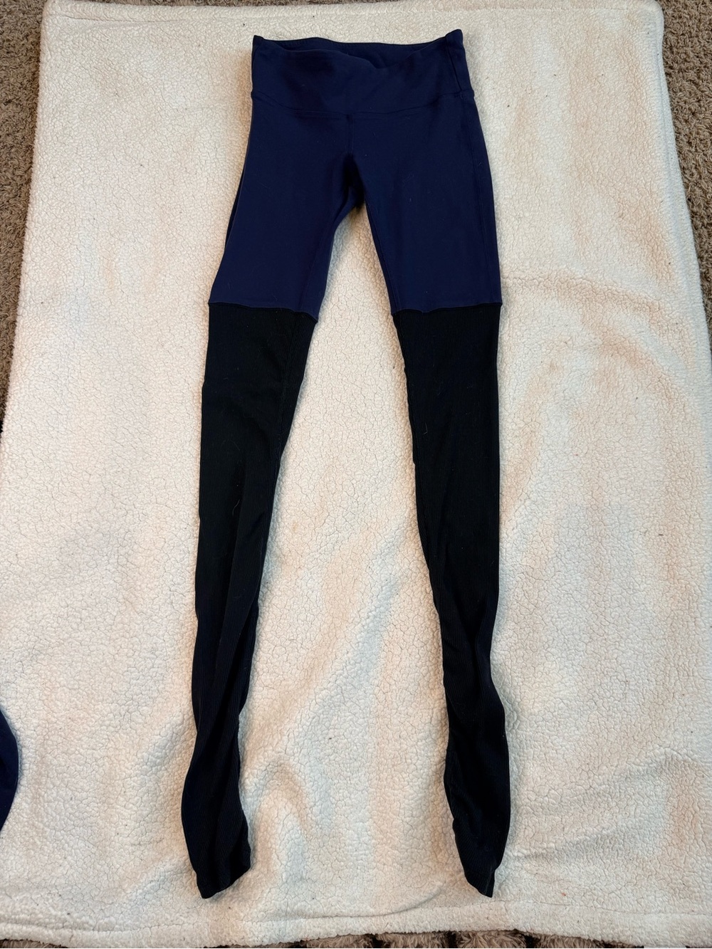 ALO Yoga Goddess Ribbed Leggings Navy Black Colorblock